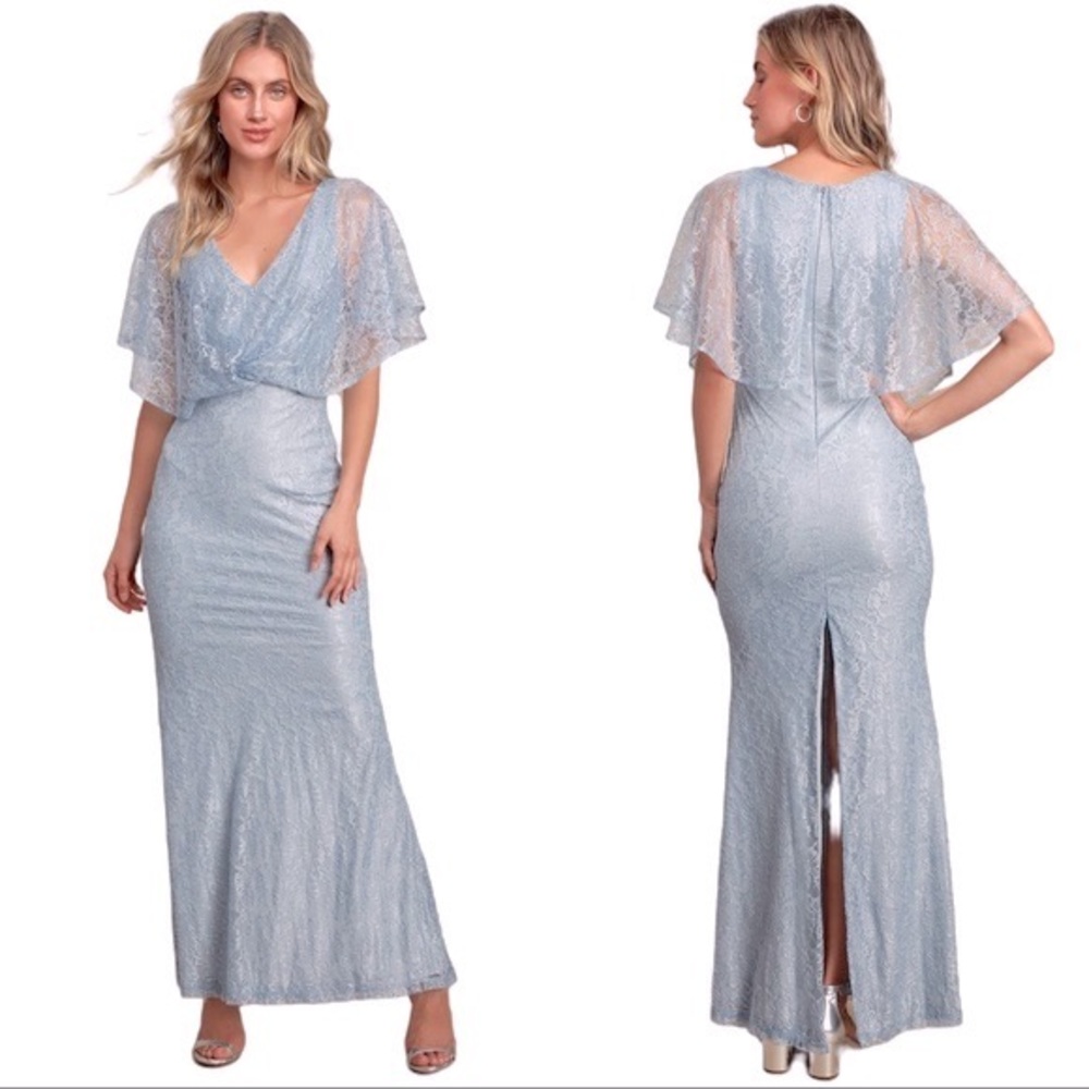 Lulus Light Blue Lace Flutter Sleeve Maxi Dress